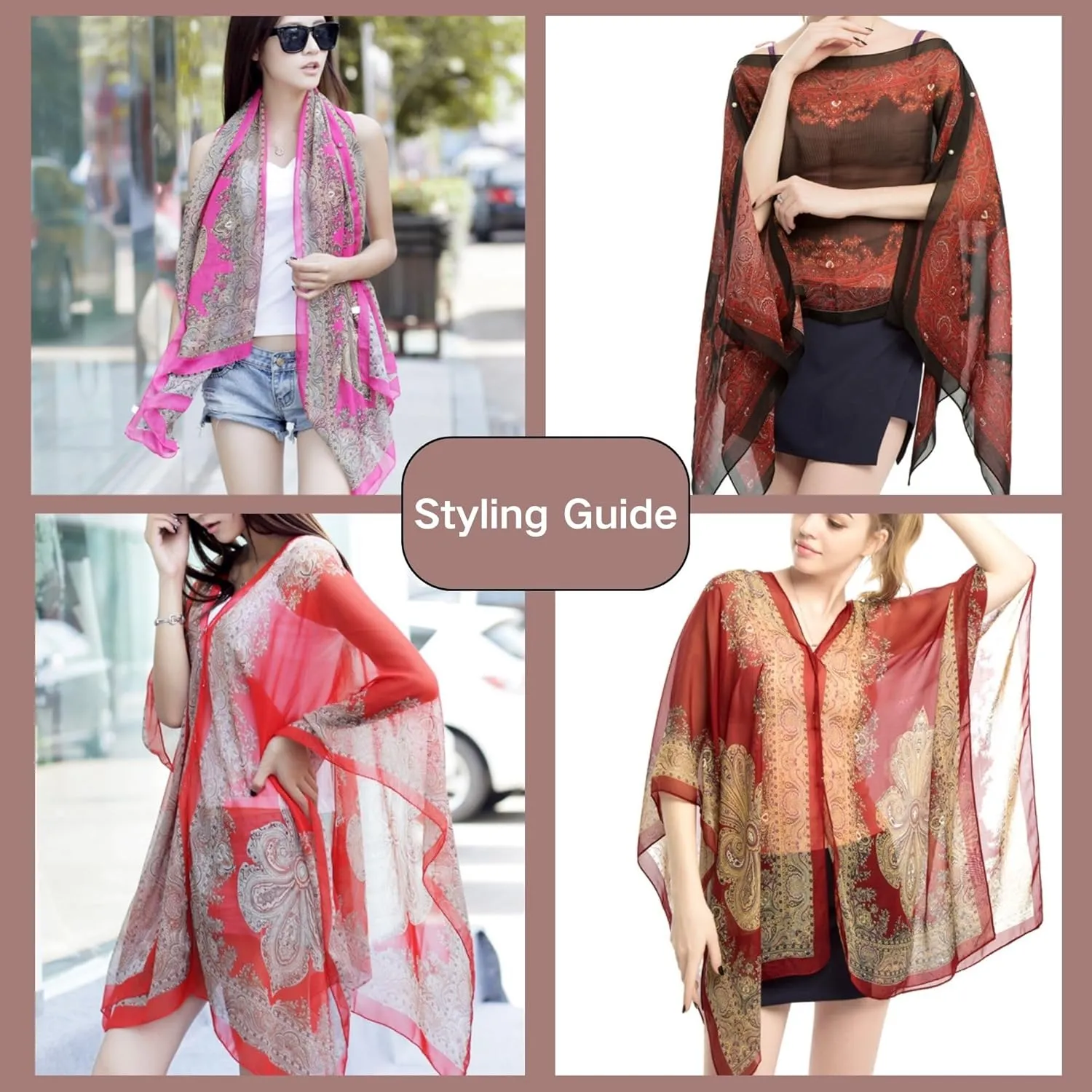Xunger Women's Floral Ice Silk Cooling Sunproof Shawl UV Blocking Lightweight Multi-Way Wrap Beach Cover-Up Chiffon Scarf