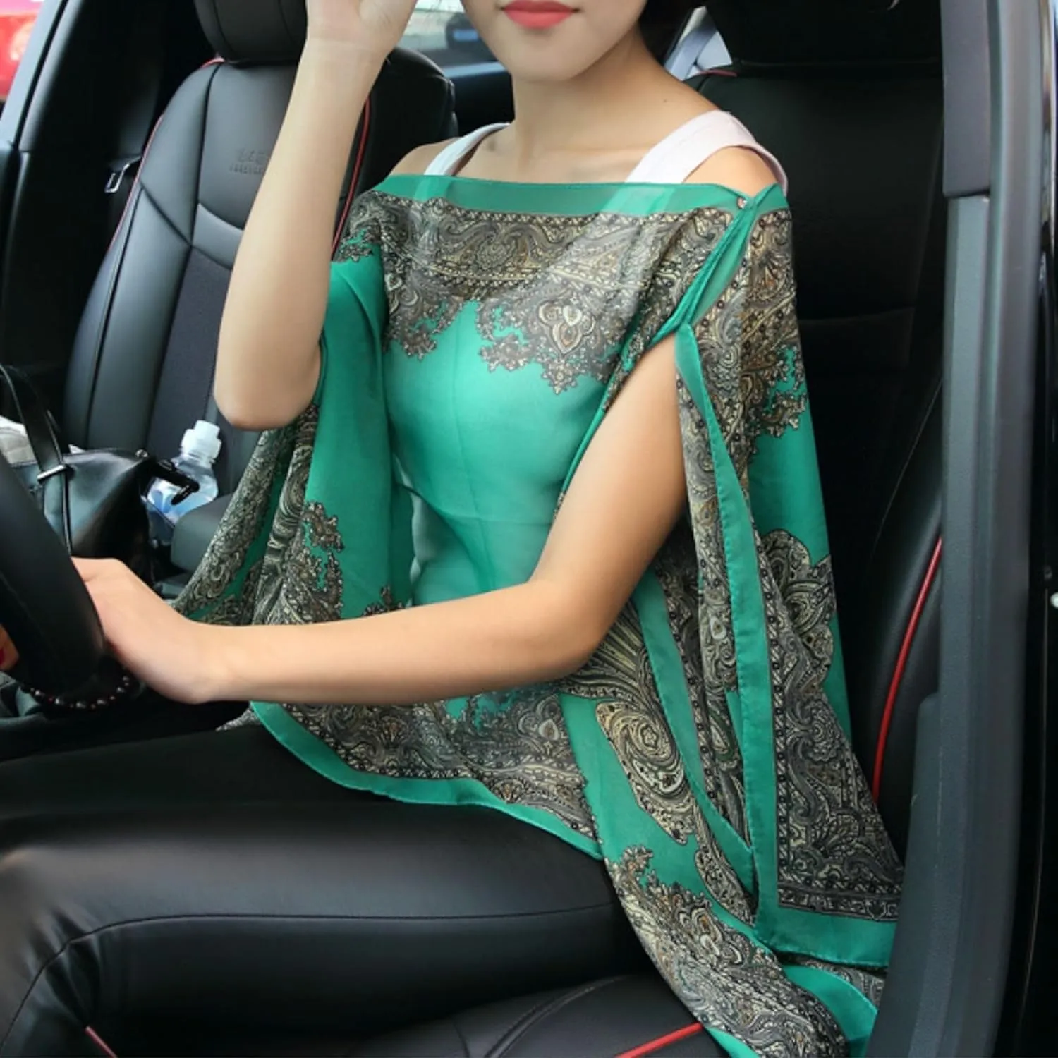 Xunger Women's Floral Ice Silk Cooling Sunproof Shawl UV Blocking Lightweight Multi-Way Wrap Beach Cover-Up Chiffon Scarf