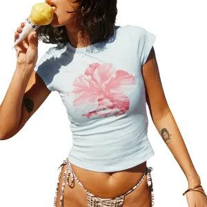 Y2k Baby Tee Short Sleeve Graphic Crop Top Women Teen Girl Floral Cute Crew Neck Slim Fit Vintage Cropped Shirts