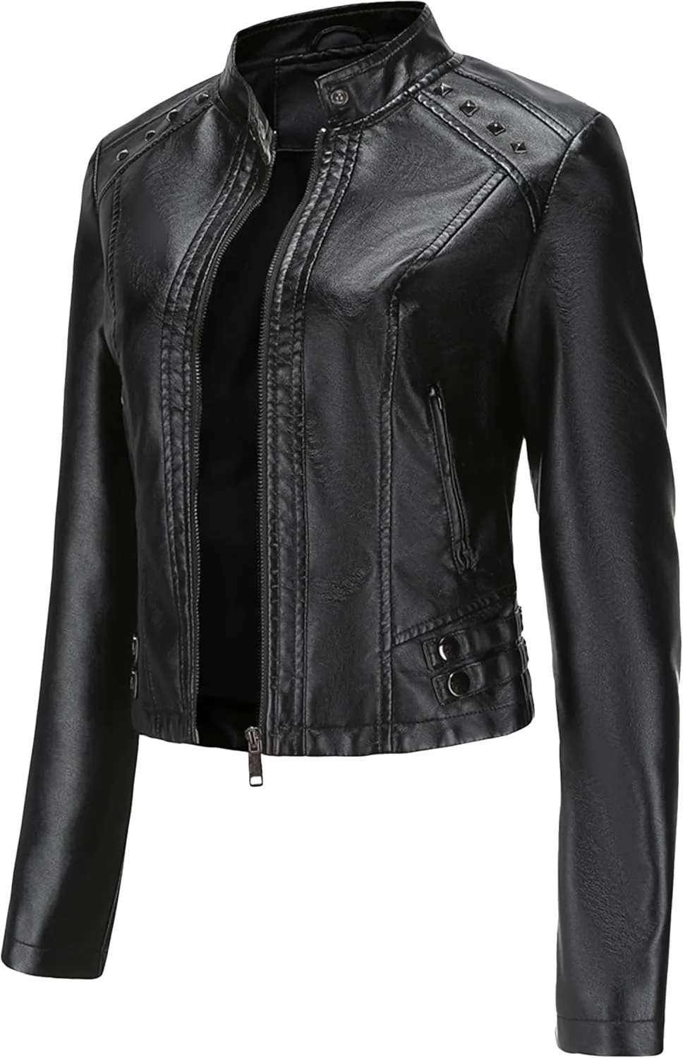 YMING Womens Faux Leather Zipper Jackets PU Motorcycle Coat Fall Plus Size Biker Outwear