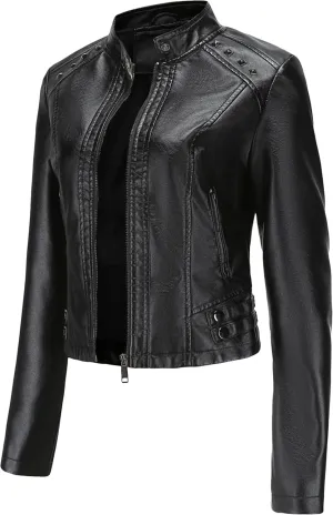 YMING Womens Faux Leather Zipper Jackets PU Motorcycle Coat Fall Plus Size Biker Outwear