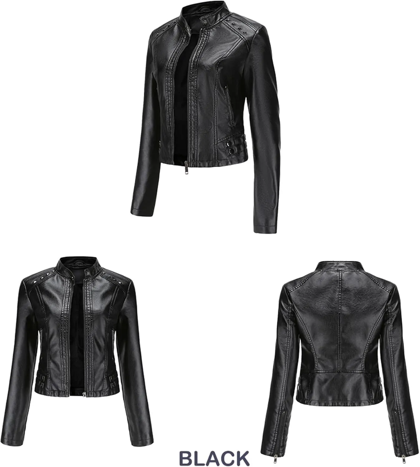 YMING Womens Faux Leather Zipper Jackets PU Motorcycle Coat Fall Plus Size Biker Outwear