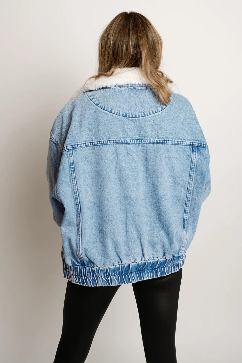 yoeasy Womens Oversized Denim Jacket Warm Sherpa Collar Button Down Boyfriend Distressed Casual Trucker Jean Coat