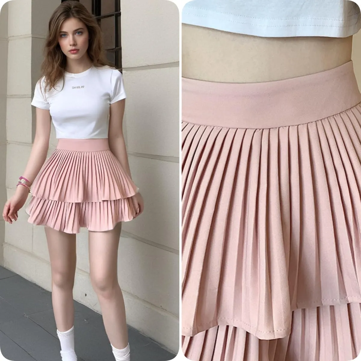 Yollmart Women's High Waist Ruffle Mini Skirts Skater Layered Pleated Casual Beach Skorts Skirt