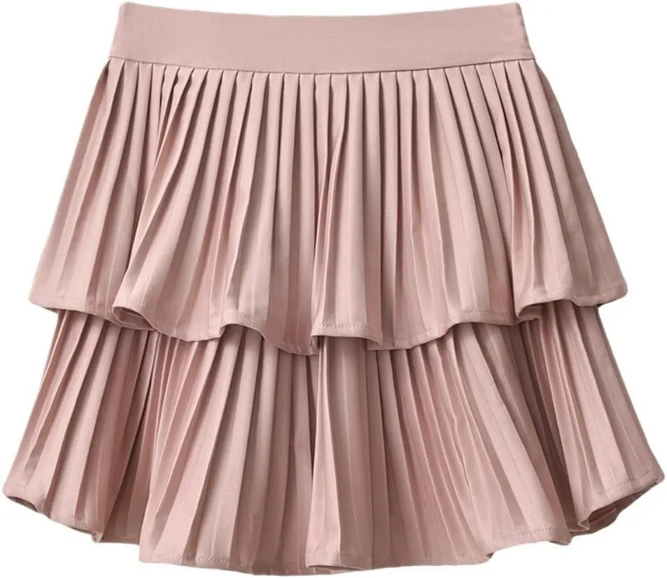 Yollmart Women's High Waist Ruffle Mini Skirts Skater Layered Pleated Casual Beach Skorts Skirt