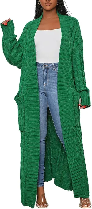 YOOTIKO Long Cardigan Sweaters for Women Loose Floor Length Cable Knit Open Front Chunky Oversize Sweater with Pockets