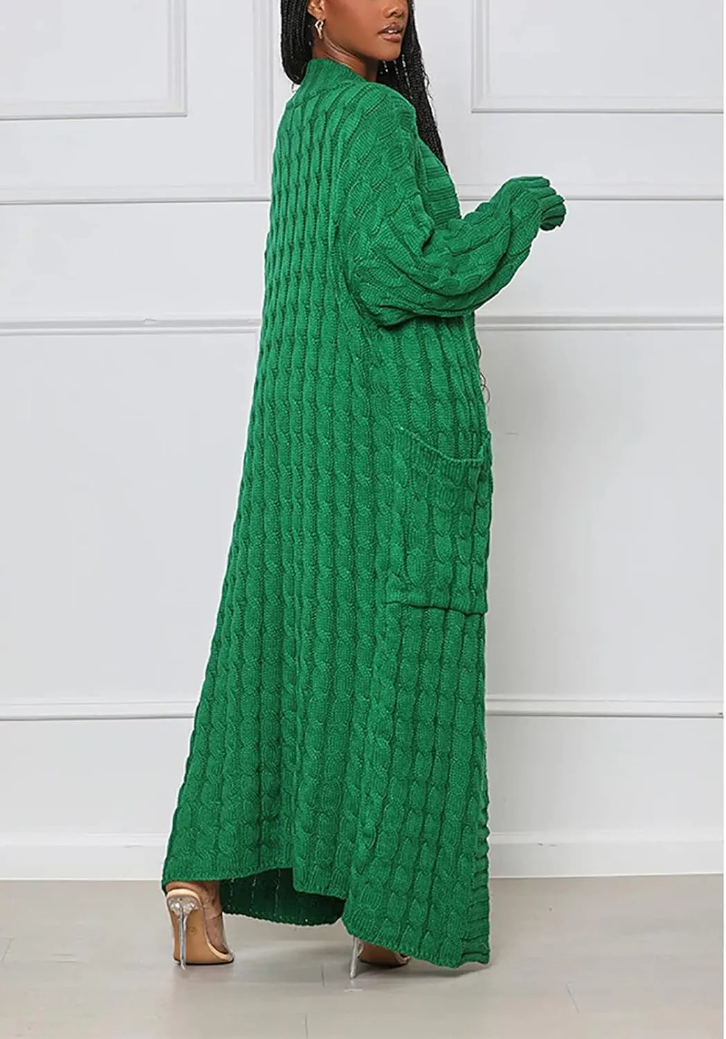 YOOTIKO Long Cardigan Sweaters for Women Loose Floor Length Cable Knit Open Front Chunky Oversize Sweater with Pockets