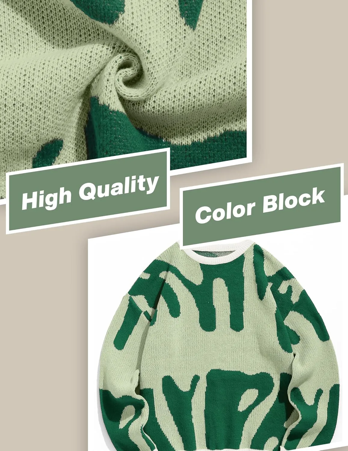 ZAFUL Mens Crewneck Oversized Sweaters Y2K Aesthetic Flame Graphic Knitted Sweater Casual Pullover Long Sleeve Jumpers