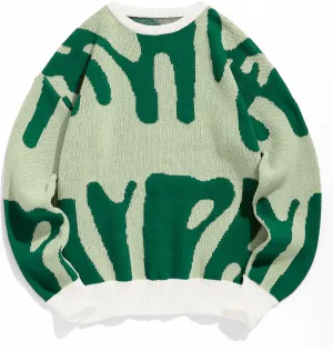 ZAFUL Mens Crewneck Oversized Sweaters Y2K Aesthetic Flame Graphic Knitted Sweater Casual Pullover Long Sleeve Jumpers