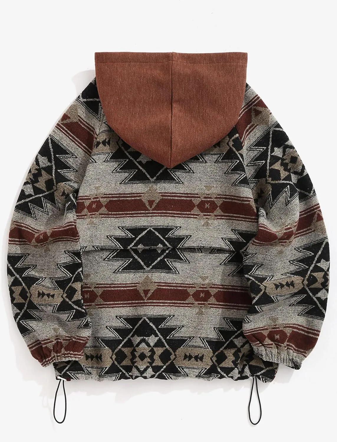 ZAFUL Men's Oversized Hoodie Quarter Zip Ethnic Aztec Print Loose Pullover Hooded Sweatshirt with Pocket