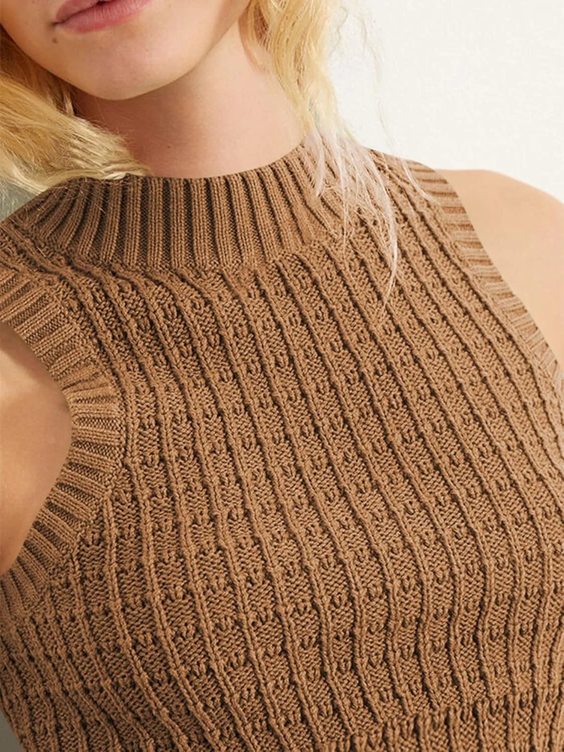 ZAFUL Women's Mock Neck Sleeveless Crop Top Knit Sweater Vest Casual Ribbed Slim Pullover Tank Tops