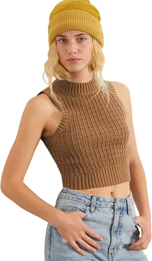 ZAFUL Women's Mock Neck Sleeveless Crop Top Knit Sweater Vest Casual Ribbed Slim Pullover Tank Tops
