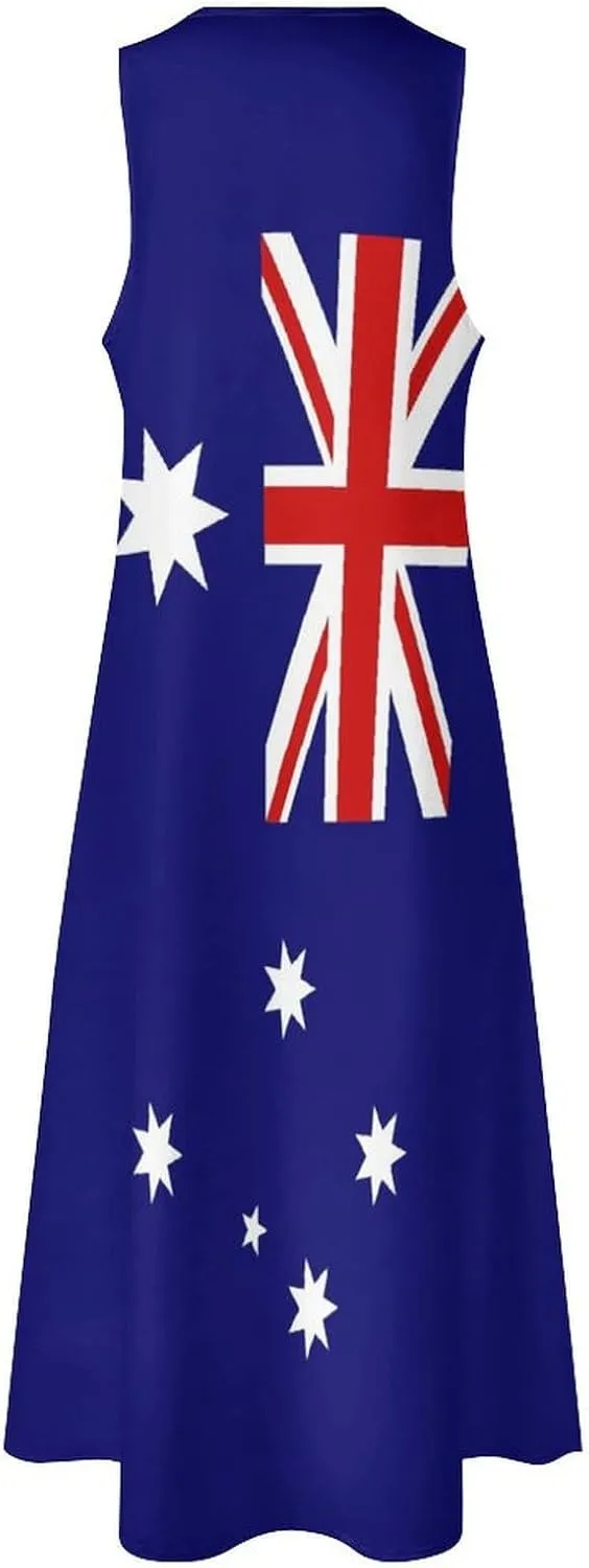 Zakqeik Australian Flag Summer Women's Sleeveless Long Dress Slim Fit Sleeveless Ankle Dresses