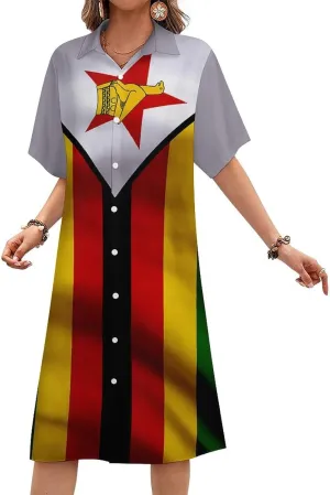 Zakqeik Maryland Flag Womens Button Down Shirt Dress Summer Short Sleeve Shift Dresses with Pockets