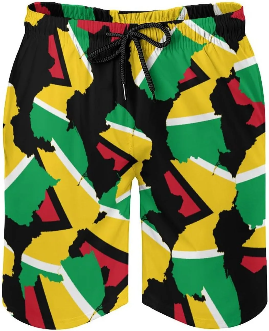 Zakqeik Men's Summer Guyana Flag Map Swim Trunks Quick Dry Surf Boardshorts Bathing Suit Shorts with Pockets
