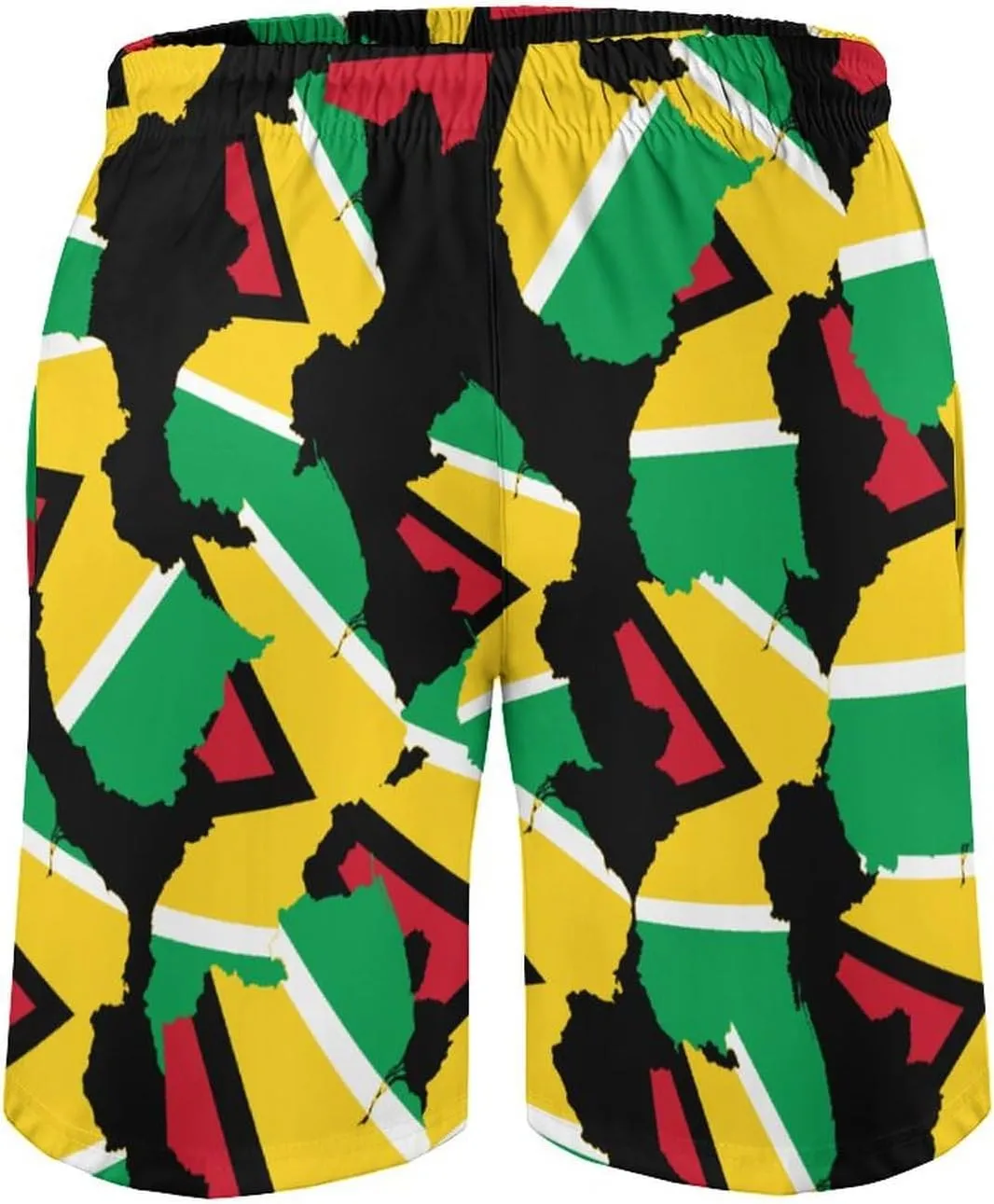 Zakqeik Men's Summer Guyana Flag Map Swim Trunks Quick Dry Surf Boardshorts Bathing Suit Shorts with Pockets