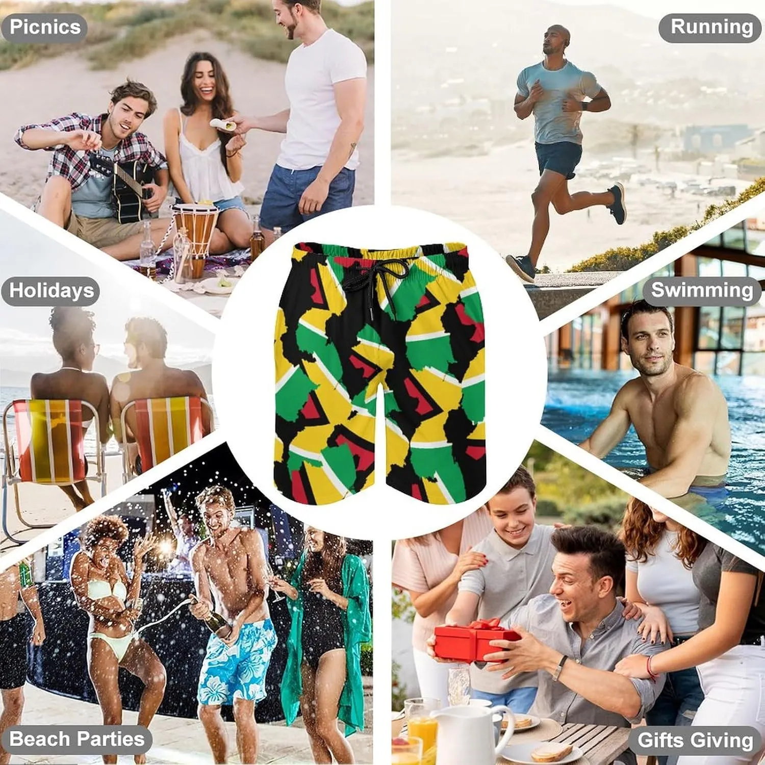 Zakqeik Men's Summer Guyana Flag Map Swim Trunks Quick Dry Surf Boardshorts Bathing Suit Shorts with Pockets