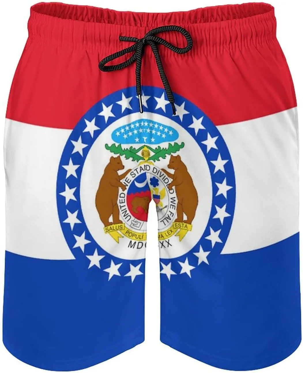 Zakqeik Men's Summer Missouri State Flag Swim Trunks Quick Dry Surf Boardshorts Bathing Suit Shorts with Pockets