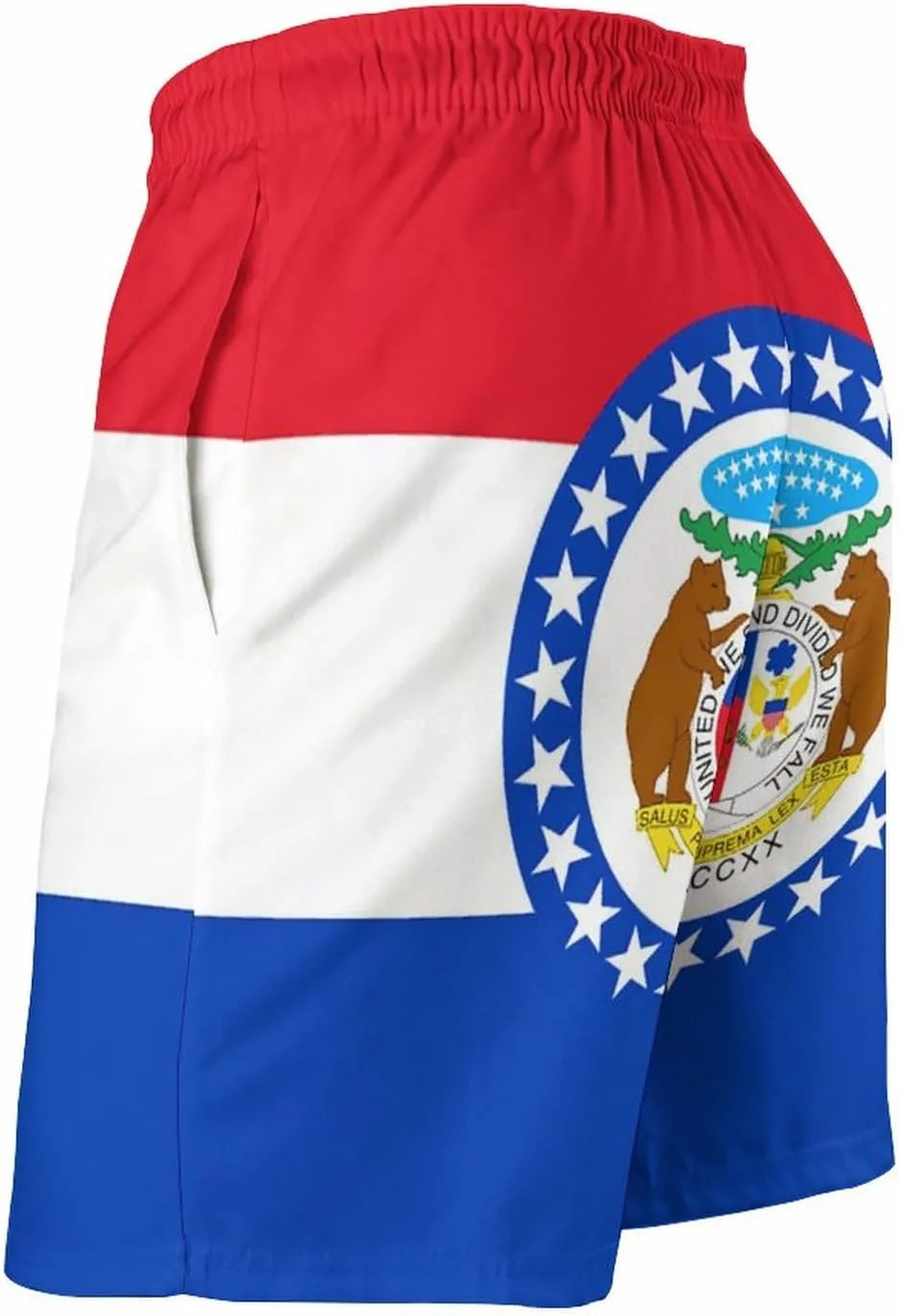 Zakqeik Men's Summer Missouri State Flag Swim Trunks Quick Dry Surf Boardshorts Bathing Suit Shorts with Pockets