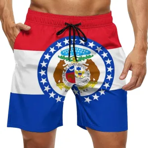Zakqeik Men's Summer Missouri State Flag Swim Trunks Quick Dry Surf Boardshorts Bathing Suit Shorts with Pockets