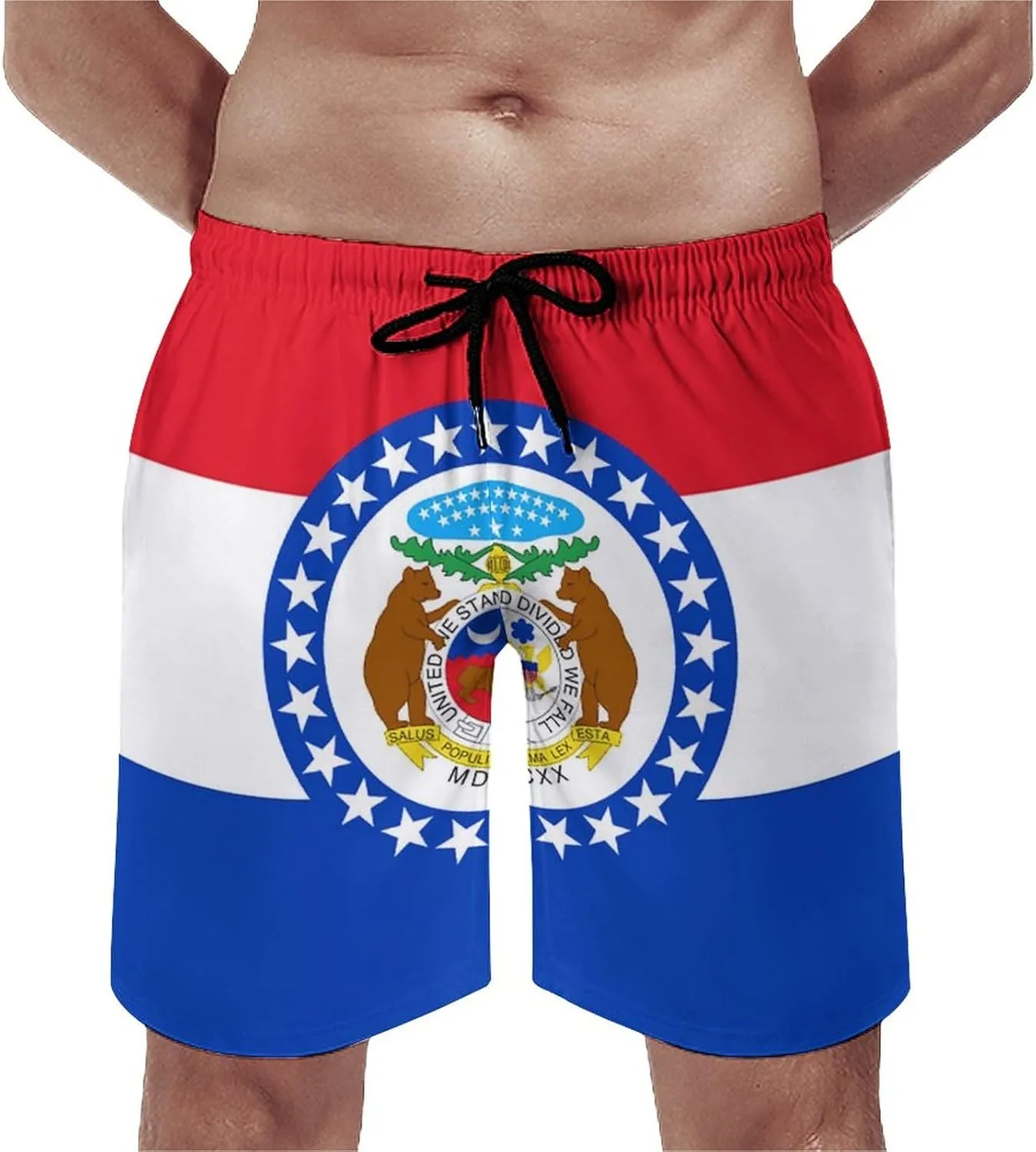 Zakqeik Men's Summer Missouri State Flag Swim Trunks Quick Dry Surf Boardshorts Bathing Suit Shorts with Pockets