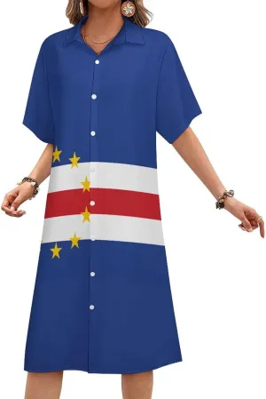Zakqeik Women's Honduras Flag Shirt Dress Collar V-Neck Button Down Loose Short Sleeve Long Dresses