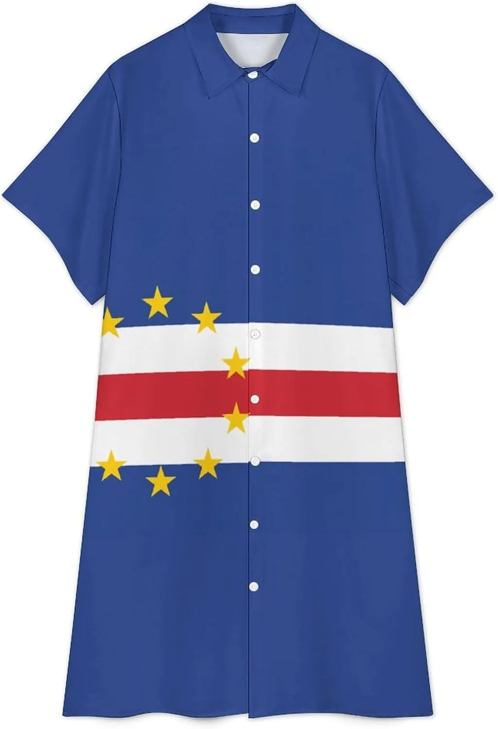 Zakqeik Women's Honduras Flag Shirt Dress Collar V-Neck Button Down Loose Short Sleeve Long Dresses