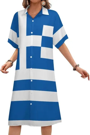 Zakqeik Women's Italy Flag Shirt Dress Collar V-Neck Button Down Loose Short Sleeve Long Dresses