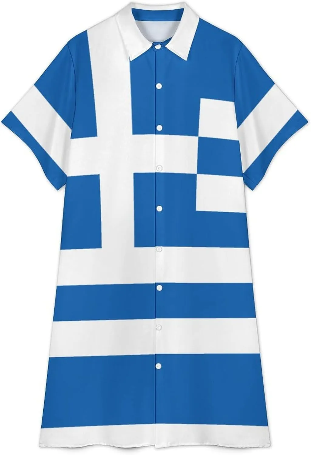 Zakqeik Women's Italy Flag Shirt Dress Collar V-Neck Button Down Loose Short Sleeve Long Dresses