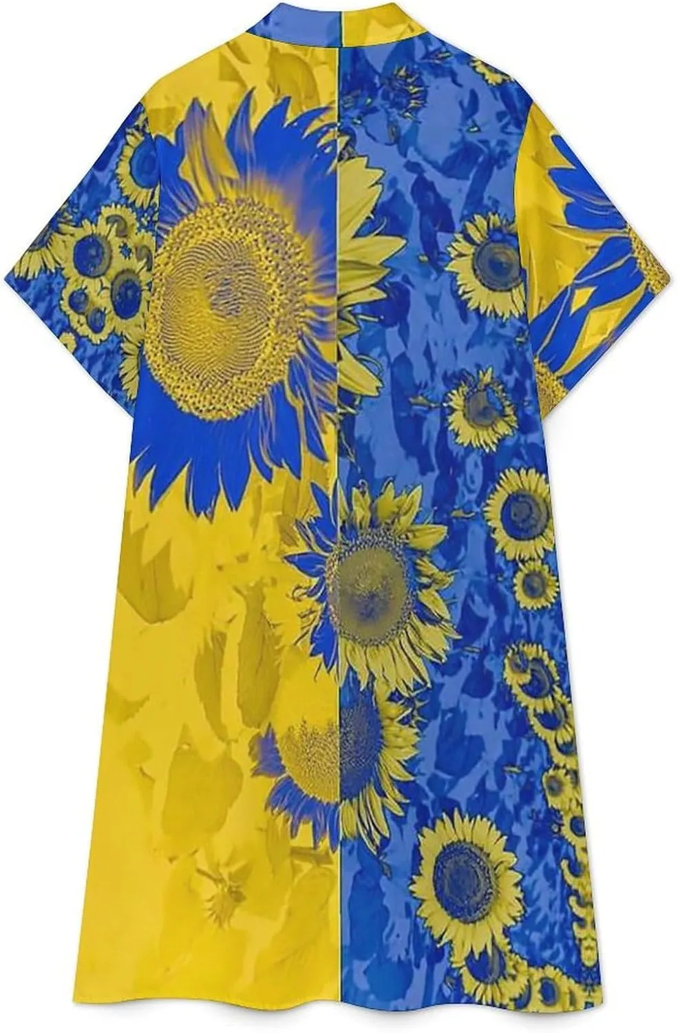 Zakqeik Women's Ukraine Flag Flower Shirt Dress Collar V-Neck Button Down Loose Long Dresses