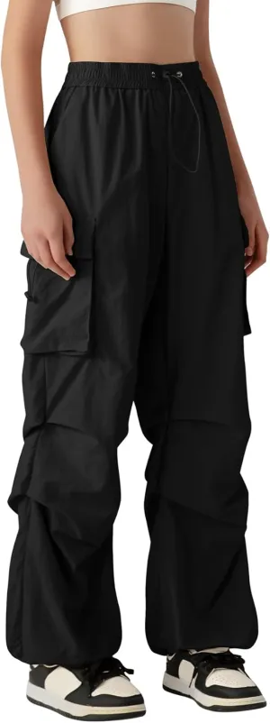 Zando Baggy Cargo Parachute Pants Women High Waisted Wide Leg Waterproof Windbreaker Hiking Pants for Women
