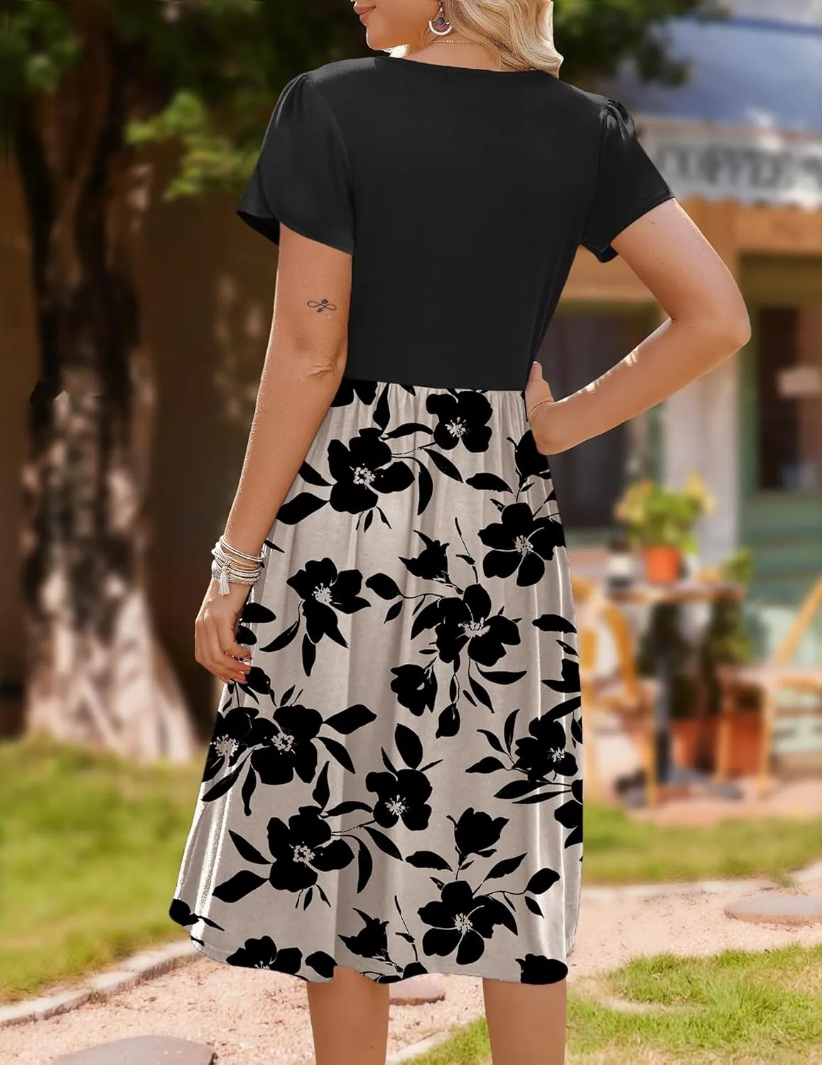 Zeagoo Womens Midi Dress Summer Short Sleeve Dress with Pockets 2025 Casual Floral T-Shirt Dress Flowy Beach Sundress